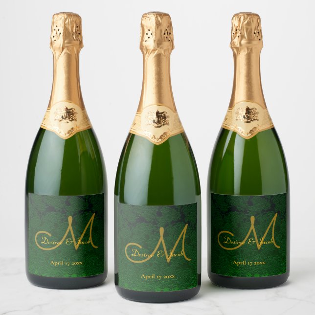 Hunter Green Gold Hochzeitsempfangsmonogramm (Flaschen)
