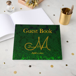 Hunter Green Gold Hochzeitsempfangsmonogramm Gästebuch
