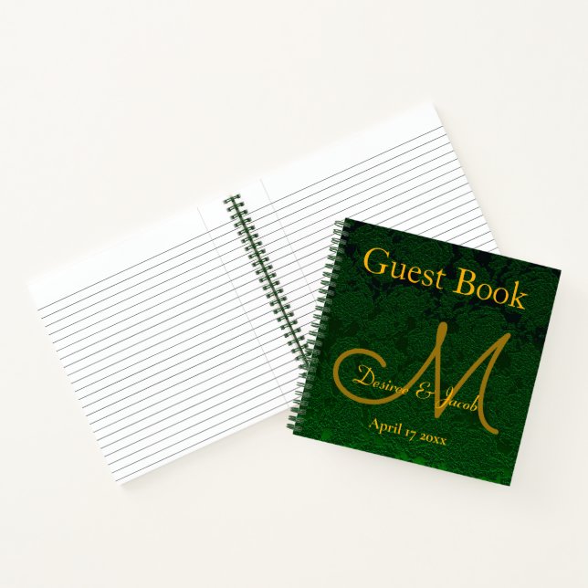 Hunter Green Gold Hochzeitsempfangsmonogramm Notizbuch (Innenseite)