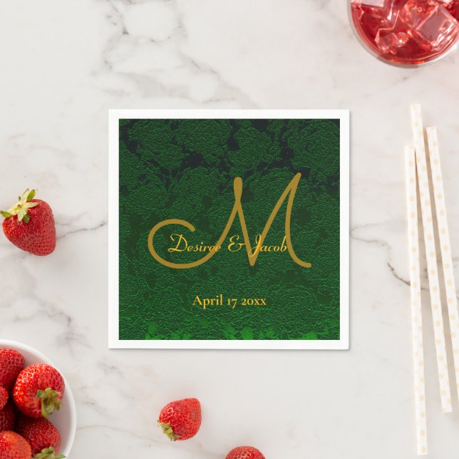 Hunter Green Gold Hochzeitsempfangsmonogramm Serviette (Beispiel)