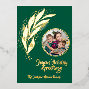 Hunter Green Gold Wasserfarbenleaf Joyous Holiday Folien Feiertagskarte