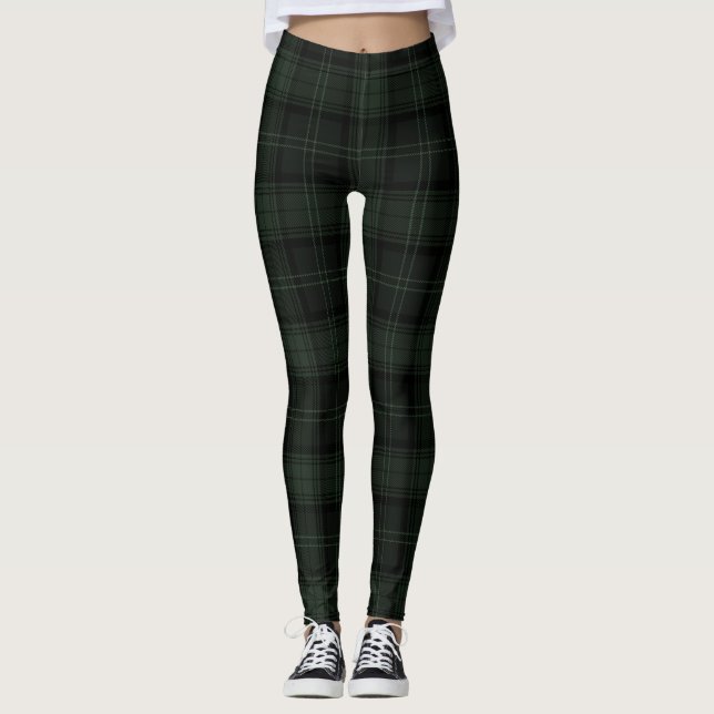 Hunter Green, Log Cabin, Marshland, Tartan; Karier Leggings (Vorderseite)