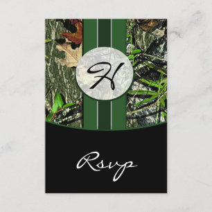 Hunter Green Monogram Camouflage Wedding RSVP Card Karte