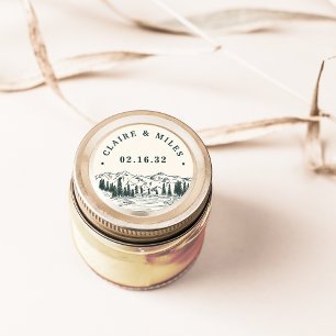 Hunter Green Mountain Sketch Personalisierte Hochz Runder Aufkleber