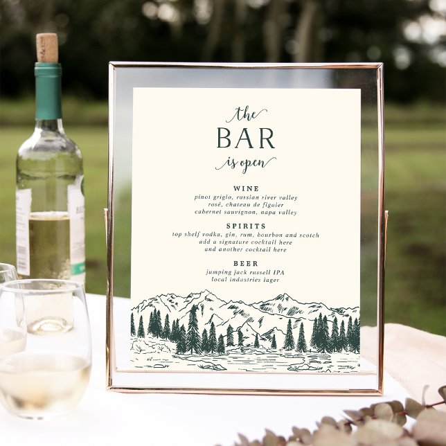 Hunter Green Mountain Sketch Wedding Bar Menu Schi Poster (Von Creator hochgeladen)