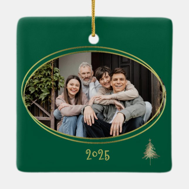 Hunter Green Pink & Gold Christmas Trees  Keramikornament (Rückseite)