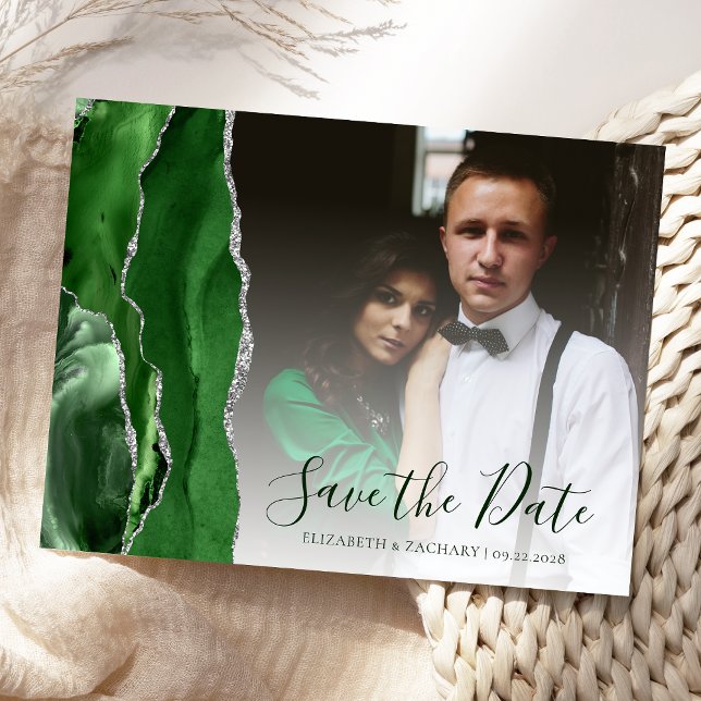 Hunter Green Silver Agate Foto Save the Date Postkarte (Von Creator hochgeladen)