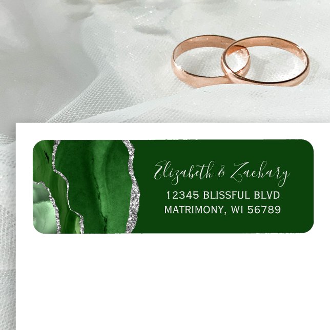 Hunter Green Silver Agate Wedding Rücksendeadresse (Von Creator hochgeladen)
