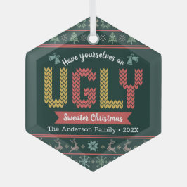 Hunter Green Strick Ugly Sweater Nordic Ornament Aus Glas