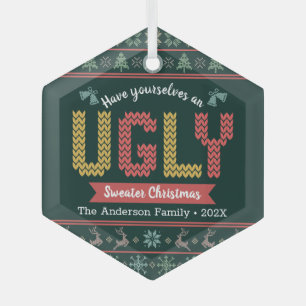 Hunter Green Strick Ugly Sweater Nordic Ornament Aus Glas