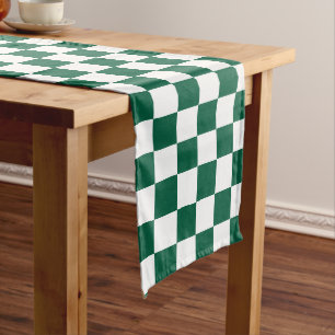 Hunter Green und Weiß Checked Großer Tischläufer