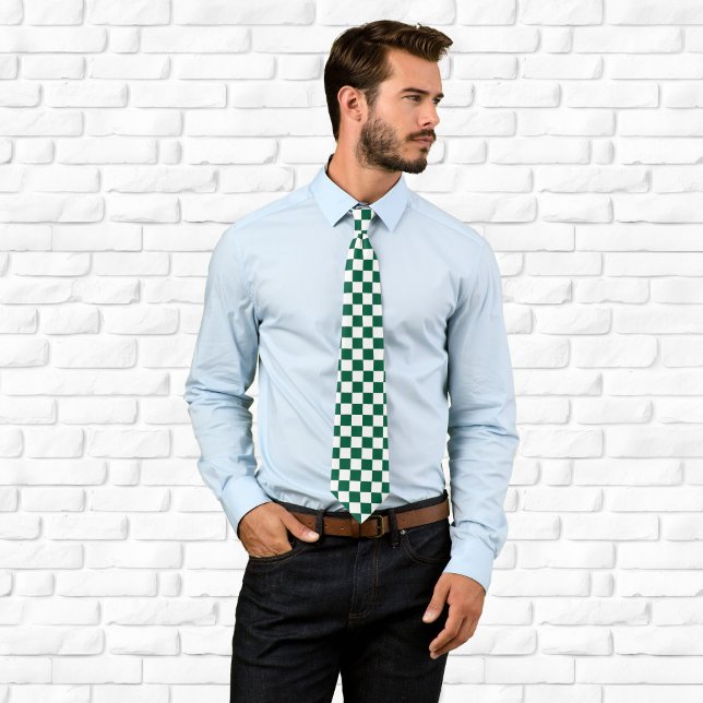 Hunter Green und Weiß Checked Krawatte (Hunter Green and White Checkered Neck Tie)