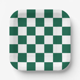Hunter Green und Weiß Checked Pappteller