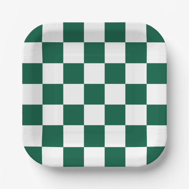 Hunter Green und Weiß Checked Pappteller (Vorderseite)
