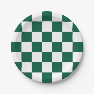 Hunter Green und Weiß Checked Pappteller