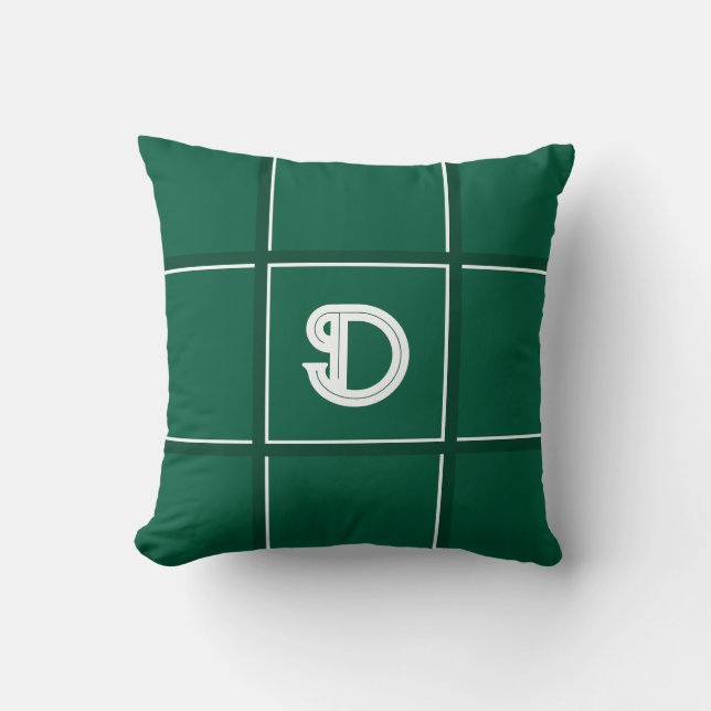 Hunter Green und White Decorative Initial Kissen (Vorderseite)
