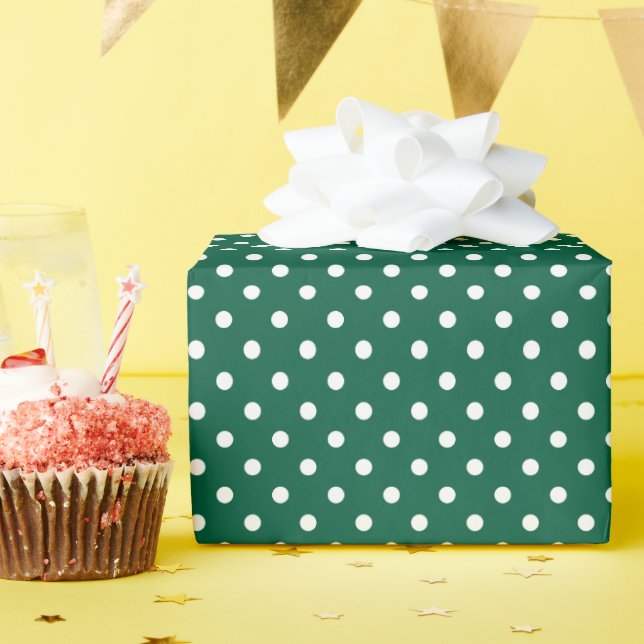 Hunter Green und White Polka Dots Geschenkpapier (Geburtstagsparty)