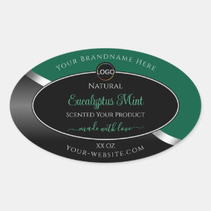 Hunter Green Wavy Silver Black Logo Product Labels Ovaler Aufkleber