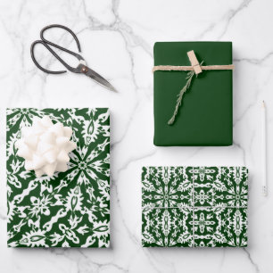 Hunter Green & White Muster Geschenkpapier Set