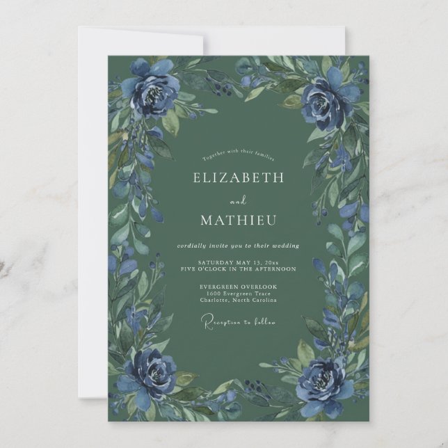 Hunter Indigo Gemalte Hochzeit Einladung (Vorderseite)