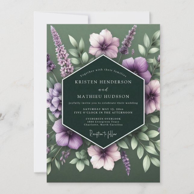 Hunter Lavender Bloom Wedding Einladung (Vorderseite)