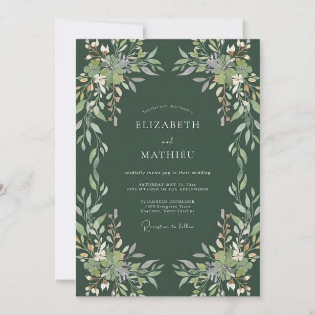 Hunter Leafy Hochzeit Einladung (Vorderseite)