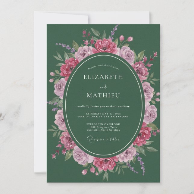 Hunter Magenta Bloom Hochzeit Einladung (Vorderseite)