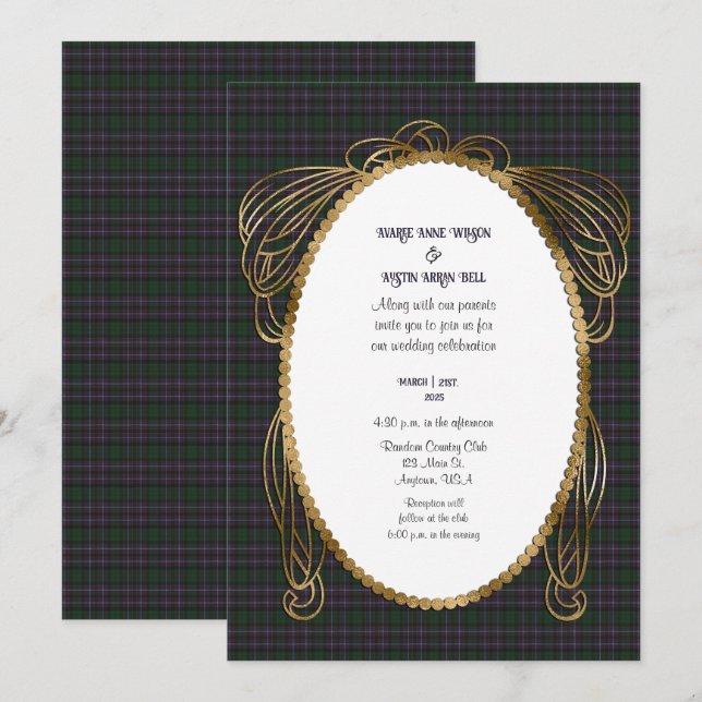 Hunter Modern Original Scottish Tartan Wedding Einladung (Vorne/Hinten)