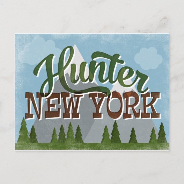 Hunter New York Fun Retro Snowy Mountains Postkarte (Vorderseite)