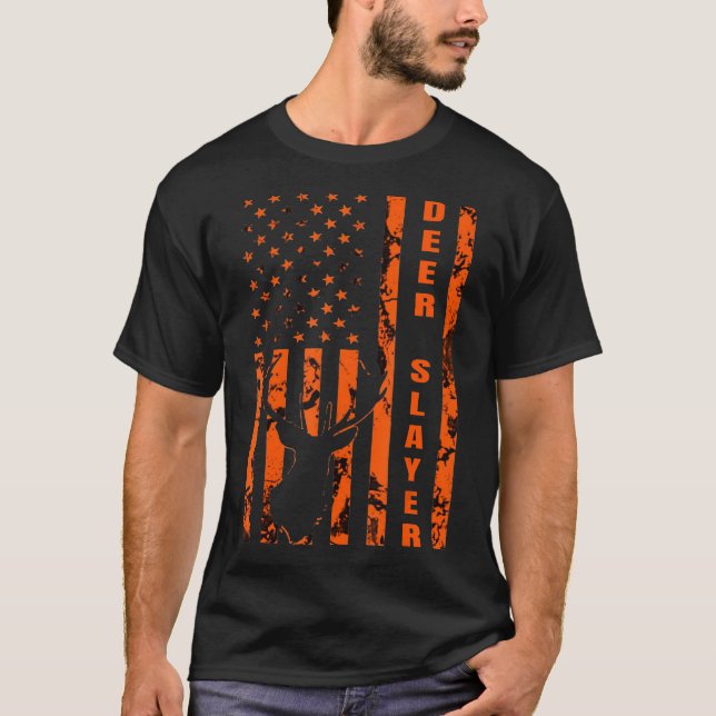 Hunter Orange Camouflage American Flag Deer Slayer T-Shirt (Vorderseite)