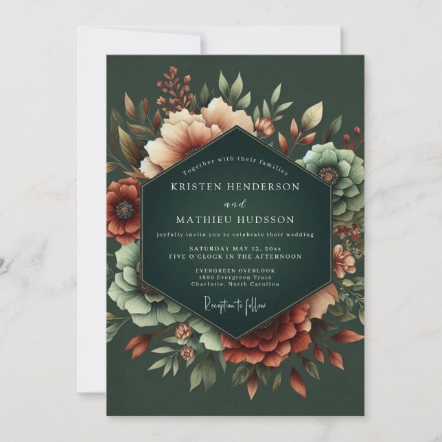 Hunter Rust Dramatic Bloom Hochzeit Einladung (Vorderseite)