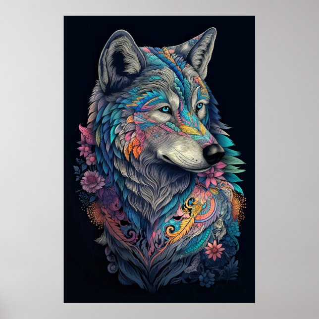 Hunter Wolf Illustration Poster (Vorne)