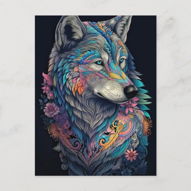 Hunter Wolf Illustration Postkarte (Vorderseite)