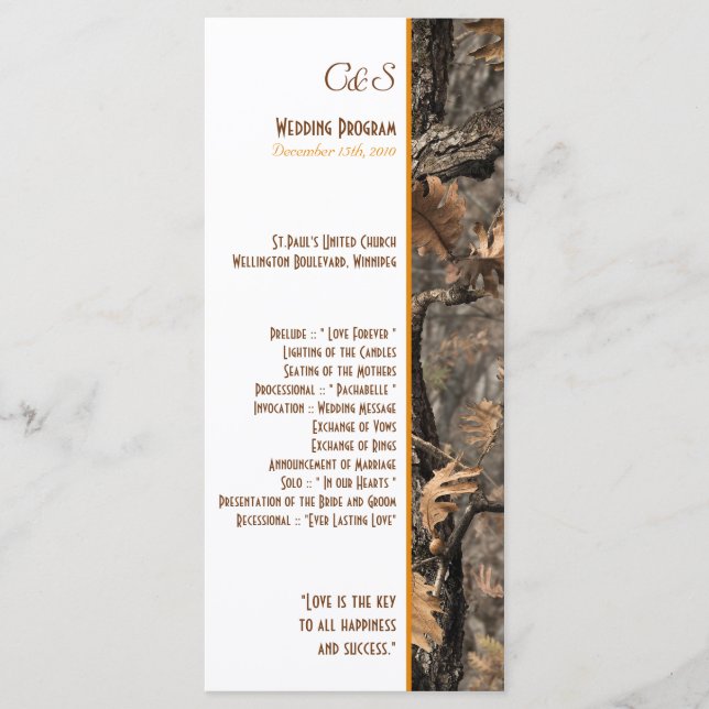 Hunter's Camouflage Chic Wedding Programs Programm (Vorderseite)