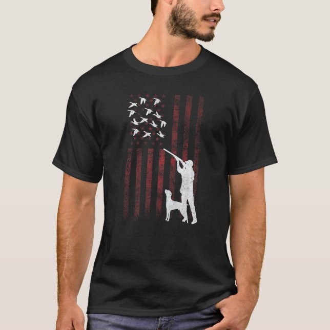 Hunters Distressed Patriotic American USA Flag Duc T-Shirt (Vorderseite)
