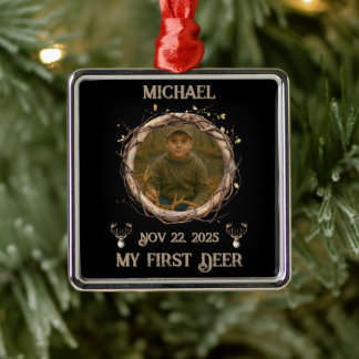 Hunter's "My First Deer" with Name, Date & Photo Ornament Aus Metall