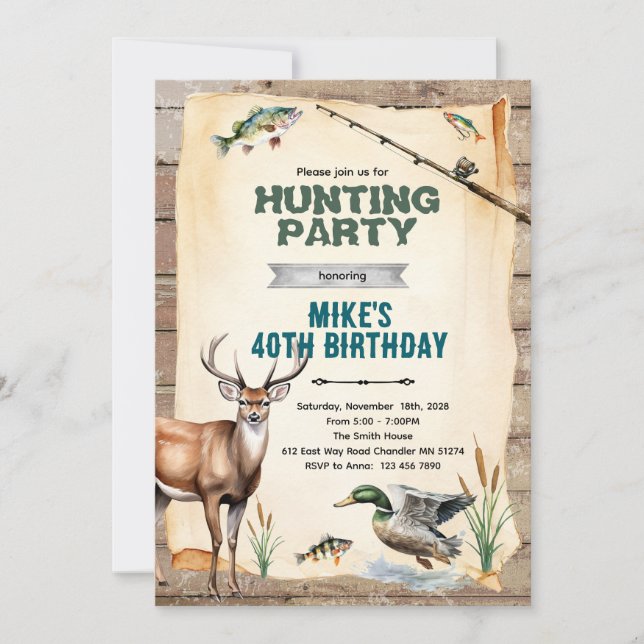 Hunting and Fishing Birthday Invitation Einladung (Vorderseite)