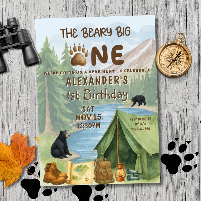 Hunting Camping Beary First Boy 1st Birthday Einladung (Von Creator hochgeladen)