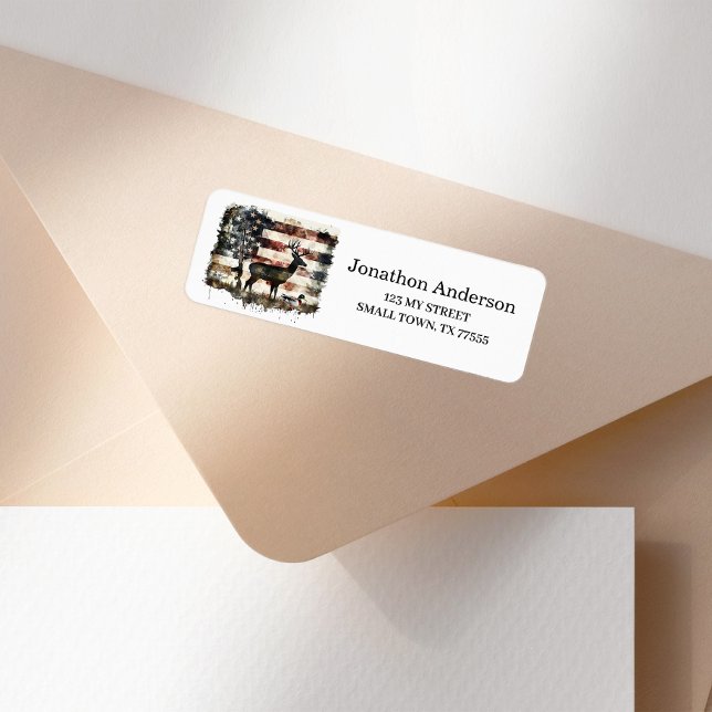 Hunting Deer American Flag Address Label (Von Creator hochgeladen)
