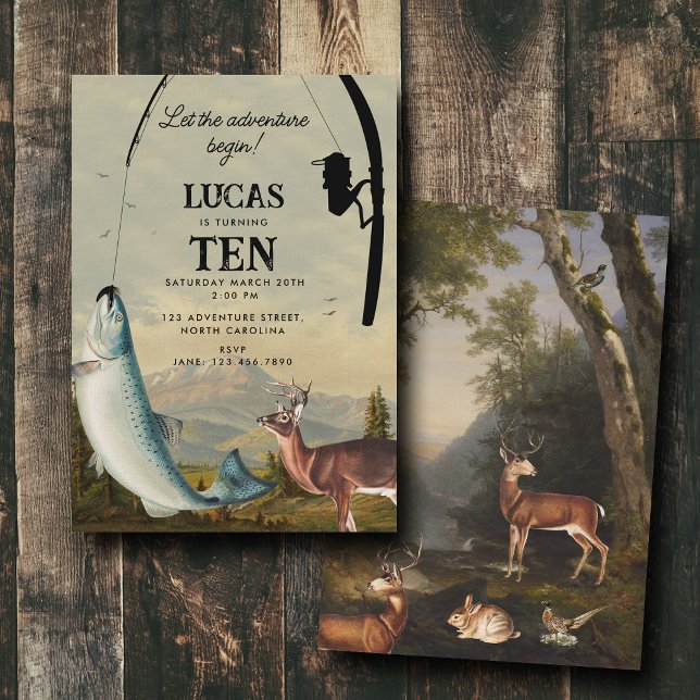 Hunting Fishing Adventure Begins Kids Birthday Einladung (Hunting Fishing Adventure Begins Kids Birthday Invitation)