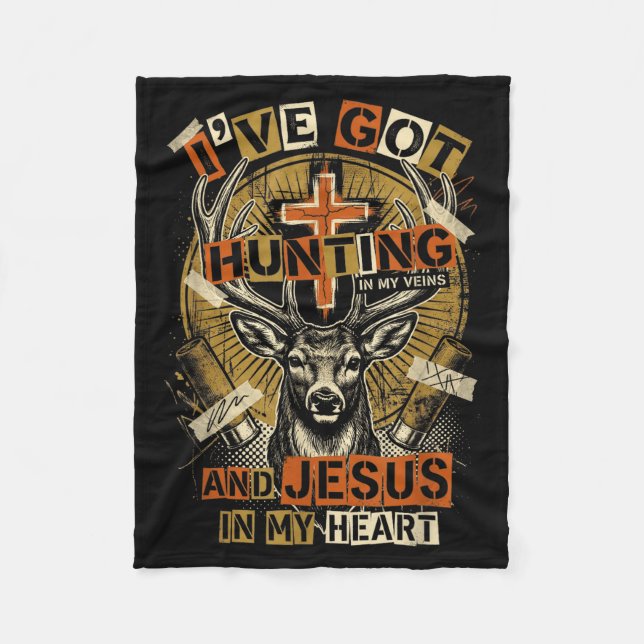 Hunting In My Veins Jesus In Heart Christian Deer  Fleecedecke (Vorderseite)