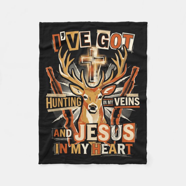 Hunting In My Veins Jesus In Heart Christian Deer  Fleecedecke (Vorderseite)