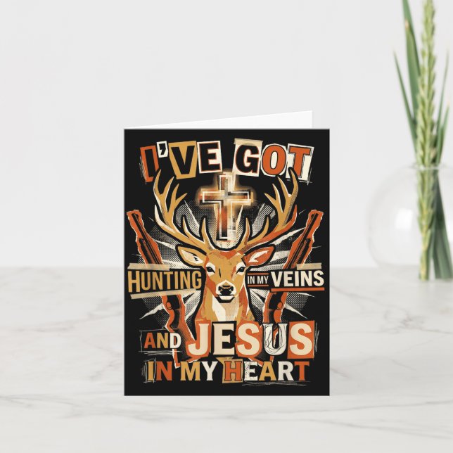 Hunting In My Veins Jesus In Heart Christian Deer  Karte (Vorderseite)