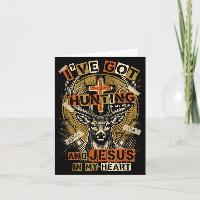 Hunting In My Veins Jesus In Heart Christian Deer  Karte (Vorderseite)