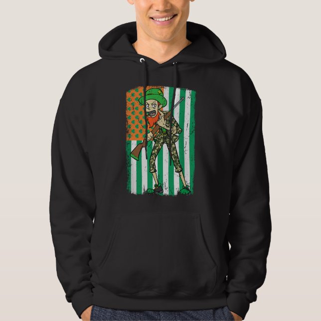 Hunting Leprechaun With Gun St Patricks Day USA Fl Hoodie (Vorderseite)