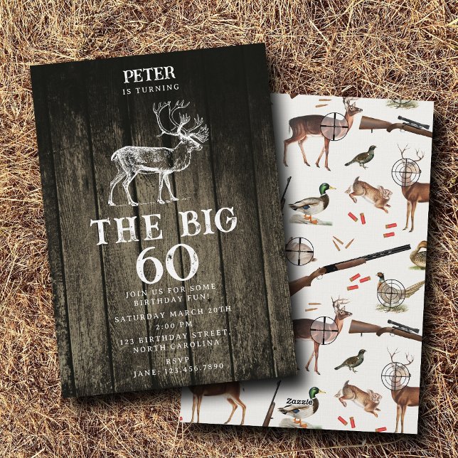 Hunting Wildlife Outdoorsman Adult Birthday Party Einladung (Hunting Wildlife Outdoorsman Adult Birthday Party Invitation)