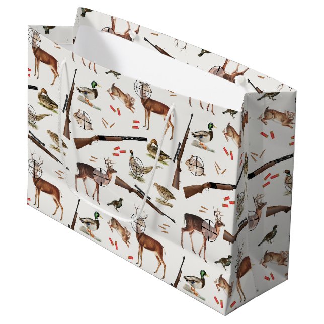 Hunting Wildlife Outdoorsman Pattern Große Geschenktüte (Vorderseite Schrägansicht)