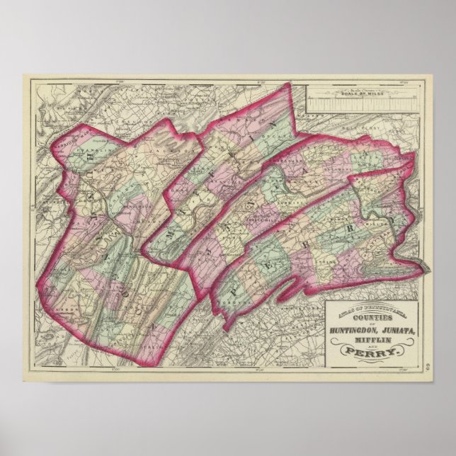Huntingdon, Juniata, Mifflin, Perry Landkreise Poster (Vorne)