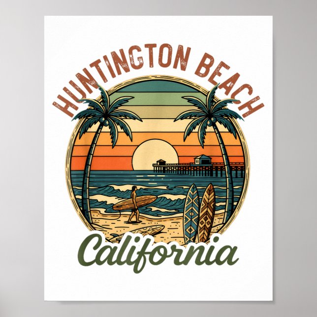 Huntington Beach California Los Angeles Surfer Vin Poster (Vorne)