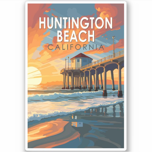 Huntington Beach California Reisen Vintag Aufkleber (Vorderseite)